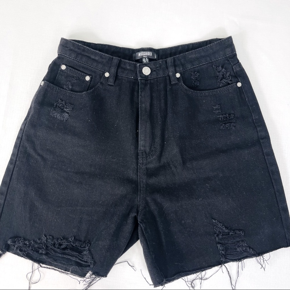 MISSGUIDED TALL denim shorts Jean shorts SOLID BLACK 4 TALL distressed casual